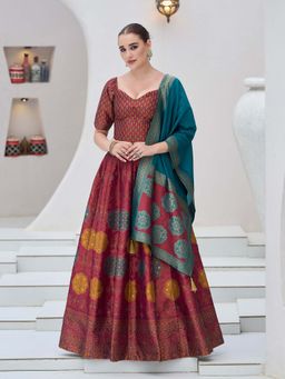 PURVAJA - Multicolor Embellished Kanjivaram Stitched Lehenga with Unstitched Choli and Dupatta