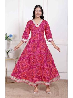 Doriyaan - Women Pink cotton Bandhani ethnic Anarkali Kurta