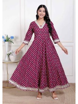 Doriyaan - Women Purple Floral Print Soft Cotton embroidered Anarkali Kurta