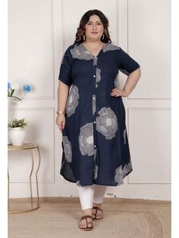 Doriyaan - Women Plus Size Blue Printed A-Line Kurta