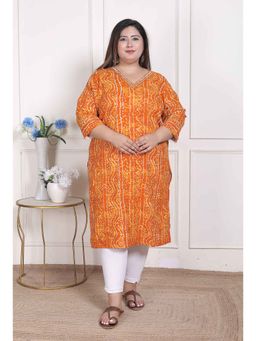 Doriyaan - WOMENS Plus Size Yellow Bandhani Printed Straight Kurta