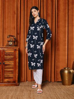 MEENA BAZAAR - Floral Printed Blue Kurta