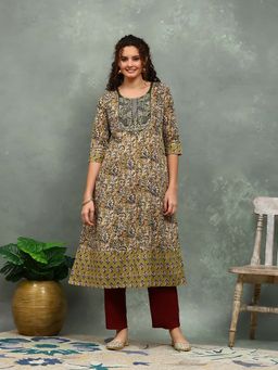 MEENA BAZAAR - Embroidered Green Kurta