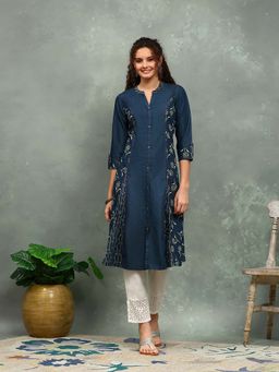 MEENA BAZAAR - Printed Navy Blue Women Kurta
