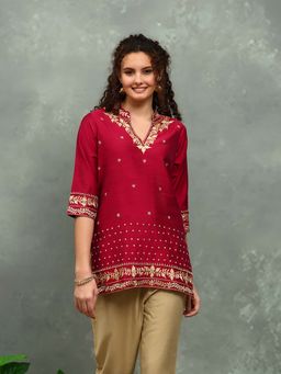 MEENA BAZAAR - Embroidered Red Tunic