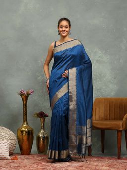 MEENA BAZAAR - Woven Blue Saree without Blouse