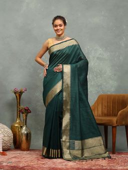 MEENA BAZAAR - Woven Green Saree without Blouse