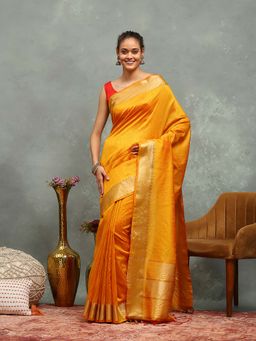 MEENA BAZAAR - Woven Mustard Saree without Blouse
