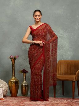 MEENA BAZAAR - Paisley Printed Maroon Saree without Blouse