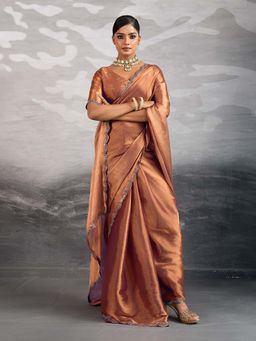 MEENA BAZAAR - Embellished Brown Saree without Blouse
