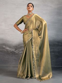 MEENA BAZAAR - Embellished Green Saree without Blouse
