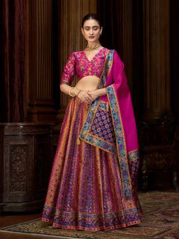 PURVAJA - Pink Women Embellished Jacquard Stitched Lehenga with Unstitched Choli and Dupatta