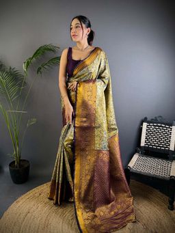 Elora - Green Silk Leheriya Meenakari Zari Weaves Saree With Unstitched Blouse