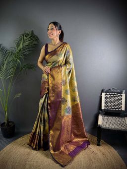 Elora - Purple Silk Leheriya Meenakari Zari Weaves Saree With Unstitched Blouse