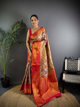 Elora - Brown Silk Leheriya Meenakari Zari Weaves Saree With Unstitched Blouse