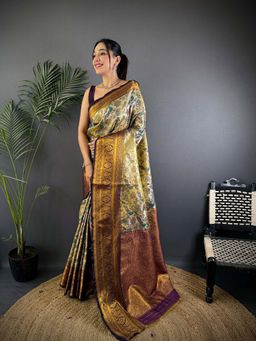Elora - Green Silk Leheriya Meenakari Zari Weaves Saree With Unstitched Blouse