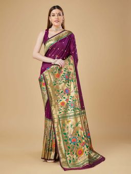 Elora - Purple Litch Silk Polka Dot Paithani Saree With Unstitched Blouse
