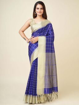 Elora - Blue Raw Silk Khadi Thread Banarasi Saree With Unstitched Blouse