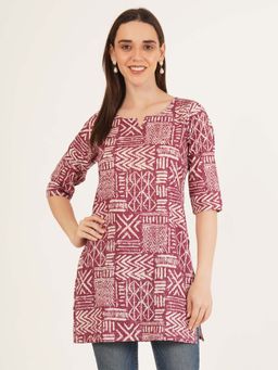 Brownverse - Maroon Women Pure Cotton Jaipuri Print Kurti