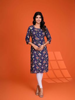 KAFTANIZE - Navy Blue Kalamkari Printed Kurta