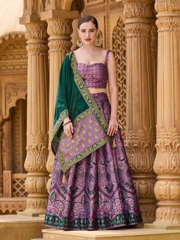 PURVAJA - Embellished Purple Kanjivaram Stitched Lehenga with Unstitched Choli and Dupatta