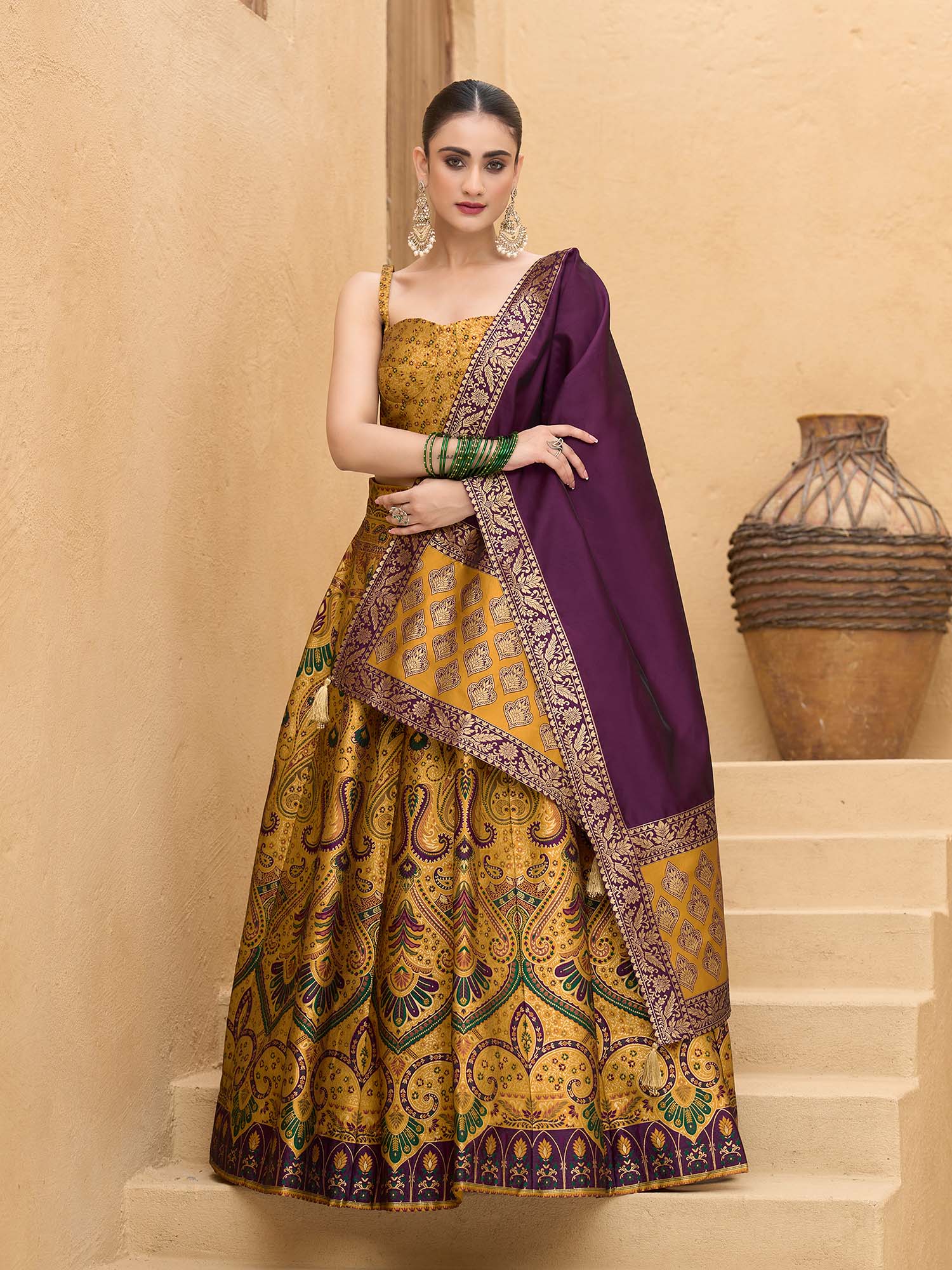 Yellow Embellished Kanjivaram Stitched Lehenga with Unstitched Choli and Dupatta-image-38