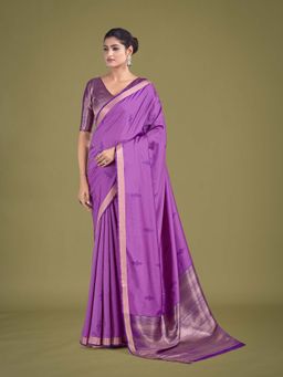 Monjolika Fashion - Lavender Silk Golden Zari Woven Ceremony Saree With Unstitched Blouse