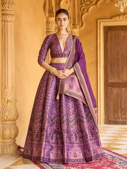 PURVAJA - Zari Kanjivaram Purple Stitched Lehenga with Unstitched Choli and Dupatta