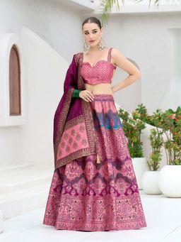 PURVAJA - Zari Kanjivaram Pink Stitched Lehenga with Unstitched Choli and Dupatta