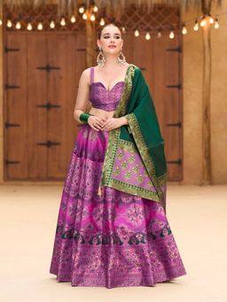 PURVAJA - Purple Kanjivaram Embellished Stitched Lehenga with Unstitched Choli and Dupatta