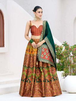 PURVAJA - Embellished Rust Kanjivaram Stitched Lehenga with Unstitched Choli and Dupatta