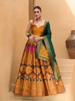 PURVAJA - Zari Kanjivaram Yellow Stitched Lehenga with Unstitched Choli and Dupatta