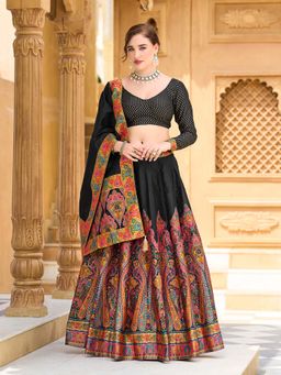 PURVAJA - Black Embellished Jacquard Stitched Lehenga with Unstitched Choli and Dupatta