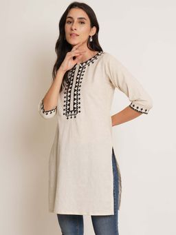 Brownverse - Off White Women Embroidery Kurti