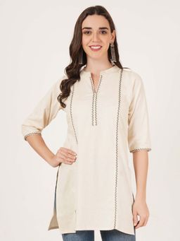 Brownverse - Off White Women Embroidery Kurti