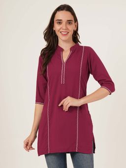 Brownverse - Wine Women Embroidered Kurti