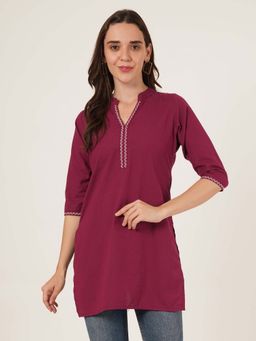 Brownverse - Wine Women Embroidered Kurti
