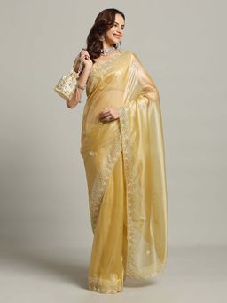 MEENA BAZAAR - Embroidered Yellow Saree without Blouse