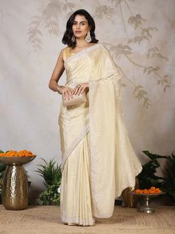MEENA BAZAAR - Embellished Beige Saree without Blouse