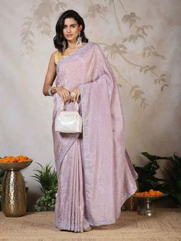 MEENA BAZAAR - Embellished Lavender Saree without Blouse