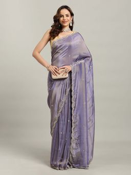 MEENA BAZAAR - Embellished Blue Saree without Blouse