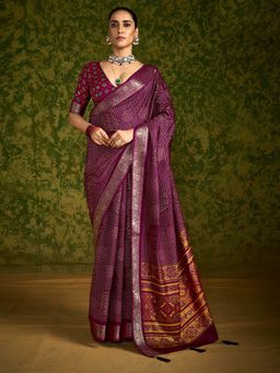 MEENA BAZAAR - Woven Handloom Purple Saree without Blouse
