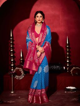 MEENA BAZAAR - Woven Handloom Blue Saree without Blouse