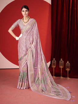 MEENA BAZAAR - Women Printed Pink Saree without Blouse