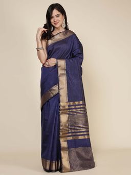 MEENA BAZAAR - Woven Zari Blue Saree without Blouse