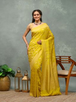 MEENA BAZAAR - Woven Yellow Saree without Blouse