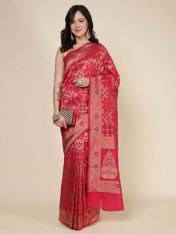 MEENA BAZAAR - Woven Pink Saree without Blouse