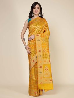 MEENA BAZAAR - Woven Yellow Saree without Blouse