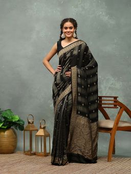 MEENA BAZAAR - Woven Black Saree without Blouse