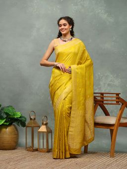 MEENA BAZAAR - Woven Mustard Saree without Blouse
